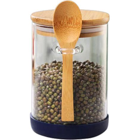 Bocaux à condiments en verre - tapis en silicone bleu marine - récipients alimentaires en verre avec couvercles (1/5)