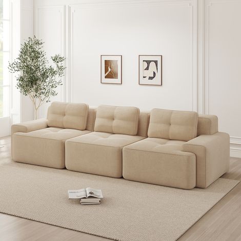 Canapé Modulaire 3 Places en Velours Côtelé Assise Profonde 74 cm Sofa Cloud Moelleux pour Salon Détente Sans Montage (1/5)