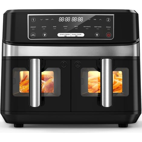 Air Fryer avec Double Compartiment, Friteuse Sans Huile 10L Avec 8 Programmes 2600W, Friteuse à Air Chaud, Fonctions Match Cook & Smart Finish, Friteuse Electrique avec Fonction Mémoire