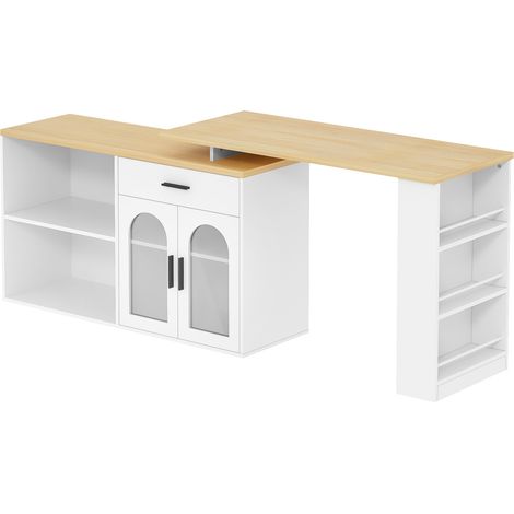 Isla de cocina giratoria 360° de MDF blanco con cajón, estantes y vitrina MODENUIT (1/5)
