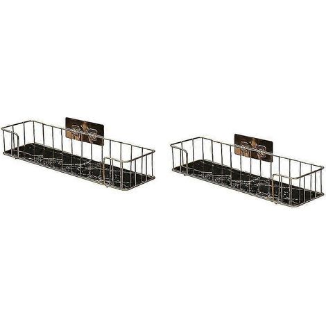 Étagère murale de luxe pour salle de bain, sans perçage, en fer forgé avec plateau en verre effet marbre. (1/5)