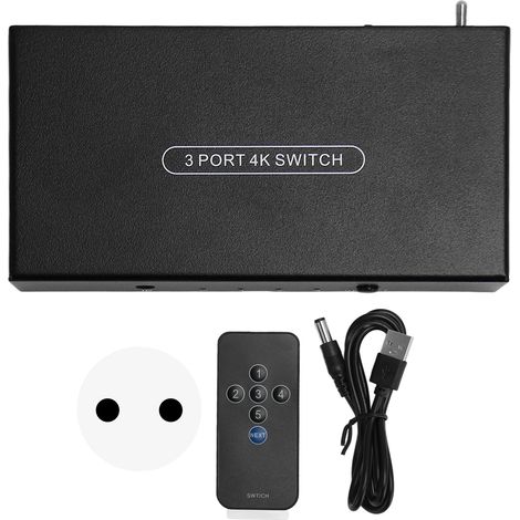 Commutateur HDMI 2.0 3 Entrées 1 Sortie 4K 60Hz avec Télécommande pour Console de Jeu PC, Alimentation 110‑240V Prise EU (1/5)