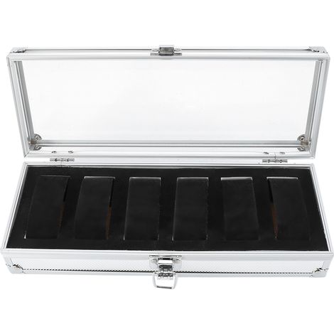 Écrin de rangement pour montres et bijoux, 1 pièce, 6 emplacements, aluminium rectangulaire, boîte de présentation et d'organisation