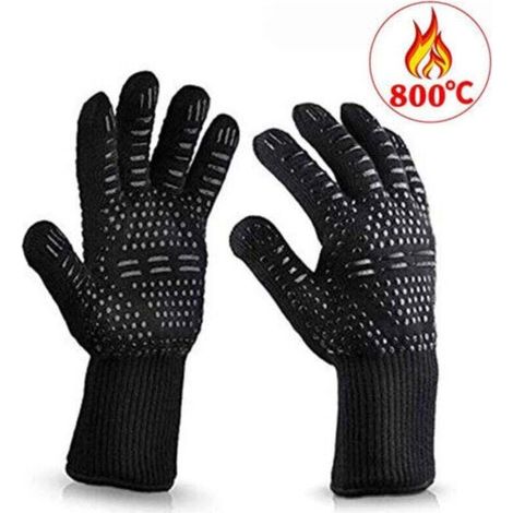Gants de cuisine résistants à la chaleur jusqu'à 800 °C, antidérapants et adaptés à diverses utilisations telles que le barbecue, les hottes de four, les grilles de barbecue, les cheminées, le soudage (1/4)