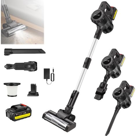 Aspirateur sans fil 500W 45000Pa, autonomie de la batterie de 45 minutes, avec éclairage, tête de brosse anti-enchevêtrement, ultra silencieux, adapté aux poils d'animaux, tapis et sols durs (y compri