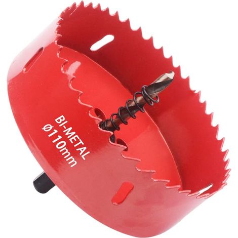 MINKUROW Sega a tazza bimetallica, sega a tazza per legno Ø110mm, punta per centraggio sega a tazza, per forare plastica, PVC, legno, pannelli di fibra, metallo morbido (1/5)