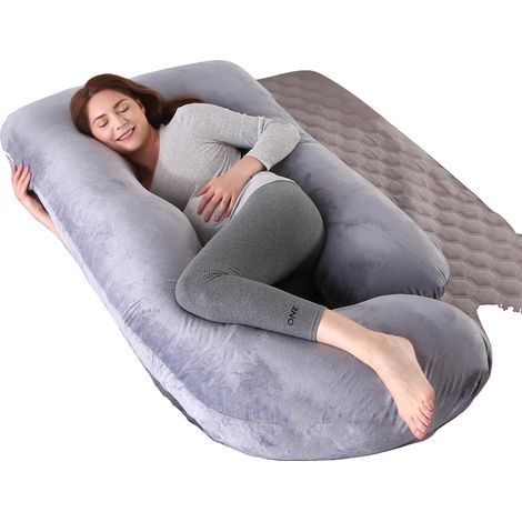 Almohada de embarazo con diseño en forma de G, soporte para todo el cuerpo, color gris claro. (1/2)