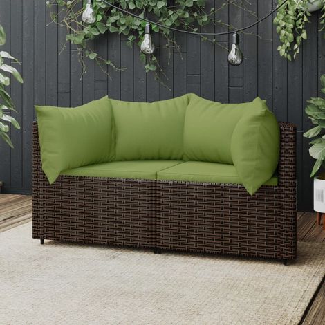 Lot de 2 Canapés d'angle sectionnels de jardin et coussins Salon de jardin style industriel marron résine tressée -BV19547 (1/5)