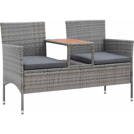 vidaXL Banc de jardin 2 places et table à thé 143 cm poly rotin gris (1/5)