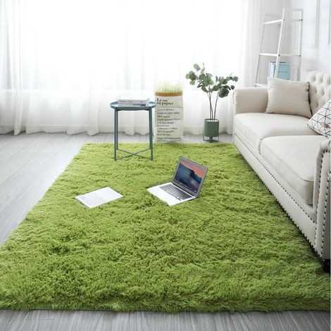 Tapis en peluche 160x200 cm – Moderne et moelleux, microfibre ultra-douce, adapté pour salon, chambre ou couloir, Vert (1/5)