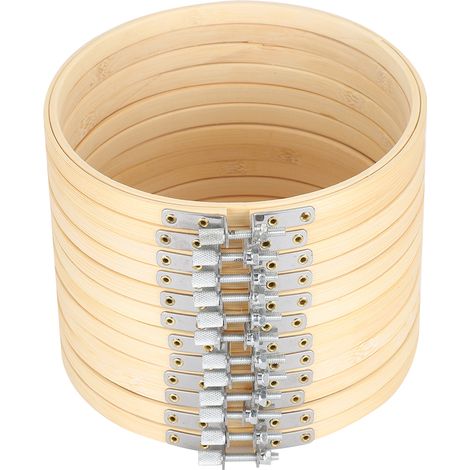 12 Cerceaux de Broderie en Bambou Réglables avec Pinces, Lot de 12 Cadres Ronds pour Couture et Broderie (1/5)