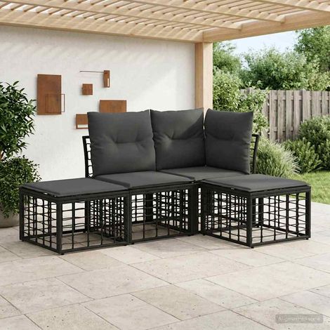 vidaXL  Outdoor Sofa Set  Black Poly Rattan