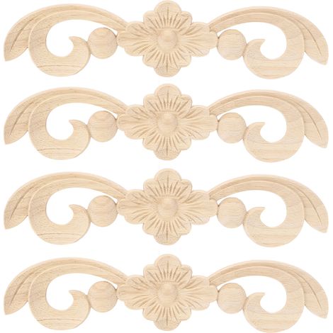 4Pcs Magnifiques Décorations Fleurs Sculptées Longues Appliques pour Meubles Maison (1/5)