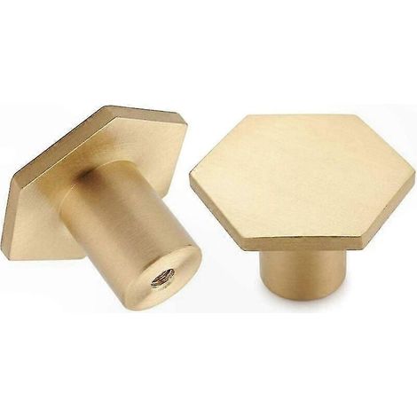 Poignées de meuble hexagonales dorées x10, boutons de tiroir en laiton brossé pour commodes, salles de bain, cuisines et placards, 34 x 20mm (1/5)