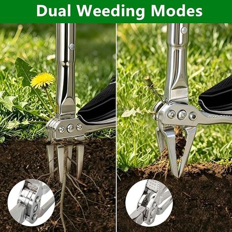 Coupe-mauvaises herbes 128 cm en acier inoxydable avec 4 griffes métalliques, désherbage vertical et arracheur de pissenlit, tête de joint de rechange et (1/2)