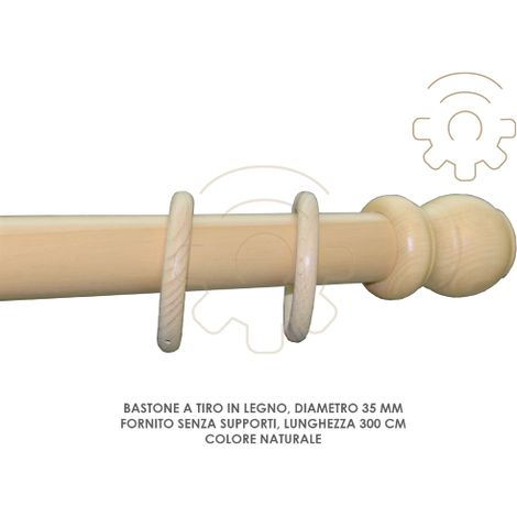 Bastone tenda a tiro legno naturale   35 mm lunghezza 300 cm senza supporti