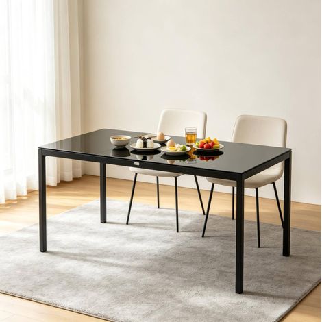 Mesa de jardín 180x80x72 cm de aluminio y vidrio templado negro para terraza – MEUBLIV (1/5)