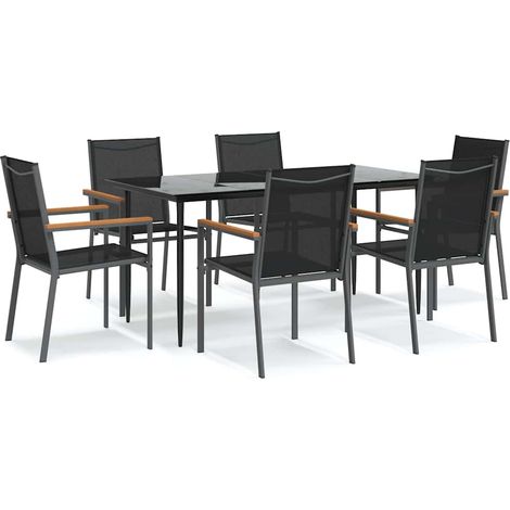 Maison Exclusive - Set da Pranzo da Giardino 7 pz Nero in Textilene e Acciaio (1/5)