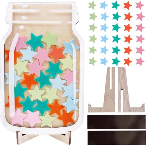 Bocal de Récompense avec 30 Étoiles pour Enfants, Pot de Récompense en Bois pour Routine Quotidienne, Tableau de Comportement pour Apprentissage de la Propreté pour Tâches (1/5)
