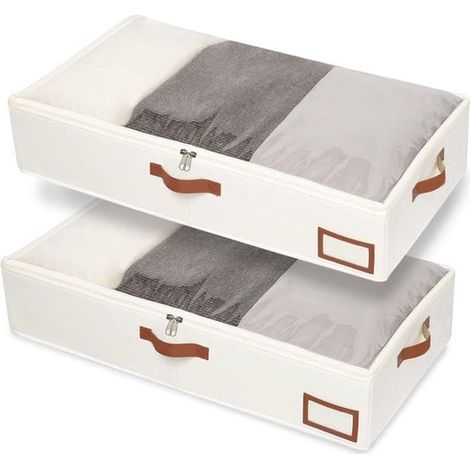 Cajas de almacenamiento plegables para debajo de la cama, color beige, paquete de 2, 80x40x15 cm, con ventanas. (1/5)