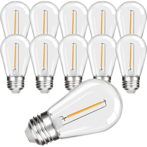 Lot de 10 ampoules LED Edison S14 E27, 1 W, filament vintage, en plastique, transparent, blanc chaud, angle d'éclairage 360°, intensité non variable (1/5)