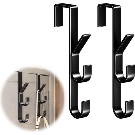 Lot de 2 porte manteau pour porte, à suspendre noirs patere-de-porte, sans perçage porte-manteau, convient pour une épaisseur de portes de 3 à 4,1 cm (1/5)