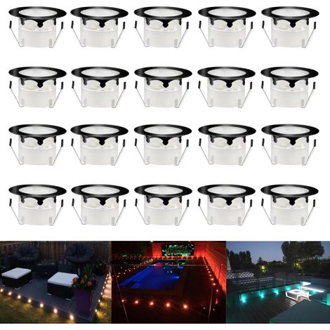 10 Spot LED Eclairage Extérieur Encastrable Sol Terrasse Bois,45mm Spots Encastré Extérieur Fait en IP67 DC12V 1W Avec Alimentation EU Pour Jardin Escalier Patio RGB (1/5)