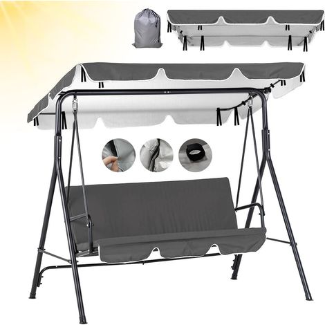 Toldo de repuesto para columpio Hollywood Swing, 210x145 cm, Oxford 420D, para sombrilla universal de 3 plazas, color gris, impermeable.