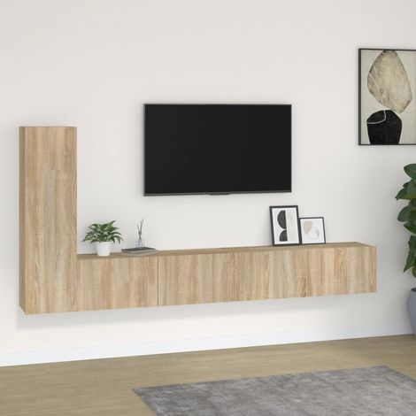Lot de 3 Meubles TV - Armoire Télévision Moderne Banc TV Chêne sonoma Bois d'ingénierie -FR60098 (1/5)
