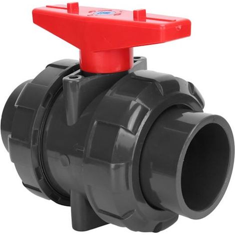 Kompaktes PVC-Kugelventil mit doppelter Abdichtung DN50 G2, geeignet für Schwimmbad- und Aquarienarmaturen. (1/5)