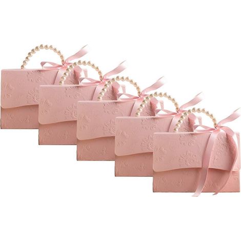 Elegante, geprägte Geschenkbox mit Satinband und perlmuttrosa Griff (1/5)