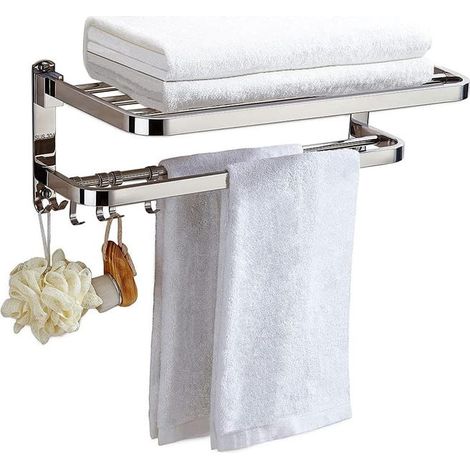 Porte-serviettes mural en acier inoxydable avec double porte-serviettes pour salle de bain, étagère de douche, organisateur 37 cm (SKU produit : 98134856 SKU Offre : mwj25.10.15-6) (1/5)
