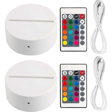 Base de lampe Led 3d, 2 paquets, télécommande, câble USB, affichage de lumière 16 couleurs, Stan (1/5)