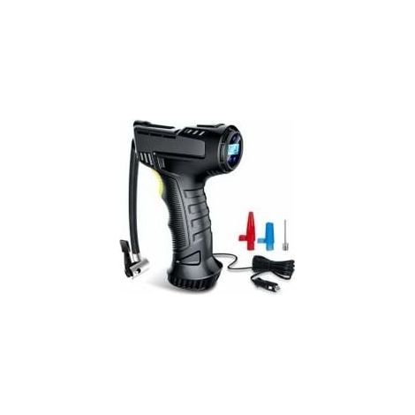 Compresseur d'air Portatif, Gonfleur Pneus Voiture 12v DC, Fil Allume Cigare,3 Adaptateurs de Buses,pour Voiture Vélo et Balle Gonflable avec Ecran LCD et Lampe LED