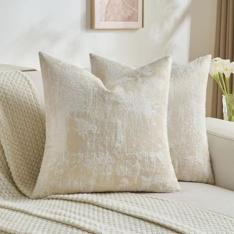 Lot De 2 Housse Coussin 50x50 en Cachemire, Cushion Covers Décorative Maison, Carré Housse De Coussin Simple Décorative, pour Coussin De Chambre À Coucher De Canapé, Jaune Blanc (1/5)