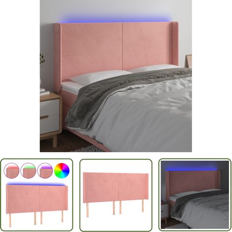 The Living Store Tête de lit à LED Rose 163x16x118/128 cm Velours - Tête De Lit Led - Tête De Lit Velours - Tête De Lit Rose - Éclairage Led - Meuble Chambre (1/5)