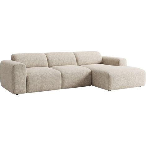 Grand canapé d'angle droit avec assise coulissante électrique en tissu beige POGNI de Maison Céphy