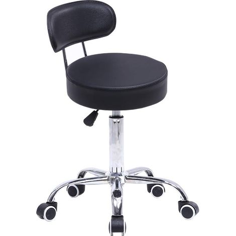 Tabouret Roulant de Travail avec Dossier Hauteur réglable Noir (1/5)