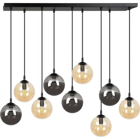 Sospensione Moderna 9 Luci Cosmo In Acciaio Nero E Sfere In Vetro Multicolor (1/5)