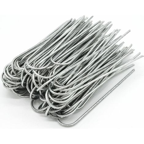 Set 100 Piquets en acier galvanisé Ø3,2mm 150x30mm ancrage au sol pour bâches filets de jardinage en U Arrondi (1/5)
