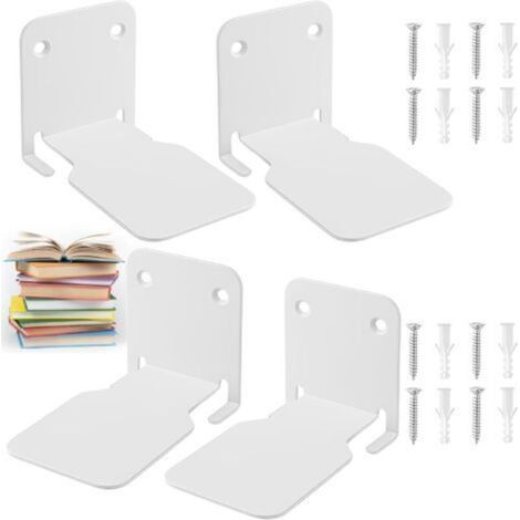 Lot de 4 étagères murales flottantes en métal invisible avec fixation cachée – sans perçage visible, trous pré-percés pour installation facile sur mur – organisateurs modernes pour livres, cuisine, bu (1/4)