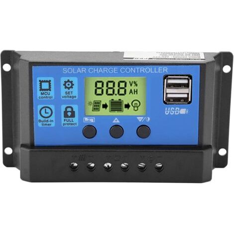 PWM 30A 12V 24V Régulateur de Charge à Double Panneau Solaire avec 5V Double Port USB, 10/20/30A Intelligent Contrôleur de Charge Solaire de LCD Affichage (YJSS-30A) (1/5)