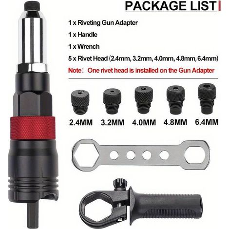 Ensemble de riveteuse professionnelle multifonctionnelle 2,4–6,4 mm – adaptateur pour perceuse et poignées de clé – idéal pour les bricoleurs et les amateurs (1/5)