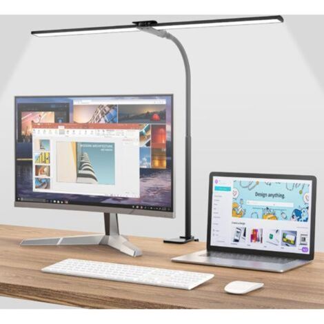 Lampe de Bureau LED Puissante, Dimmable Lampe Architecte à Pince, 5 Modes de Couleur, Protection Yeux Lumière Bureau Tactile Contrôle pour PC Travail, Étude, Noir (1/5)