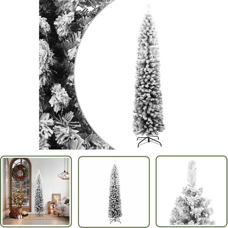 Sapin de Noël en acier - vidaXL Sapin de Noël artificiel mince flocon de neige vert 180 cm PVC - Neige blanche floquée (1/5)
