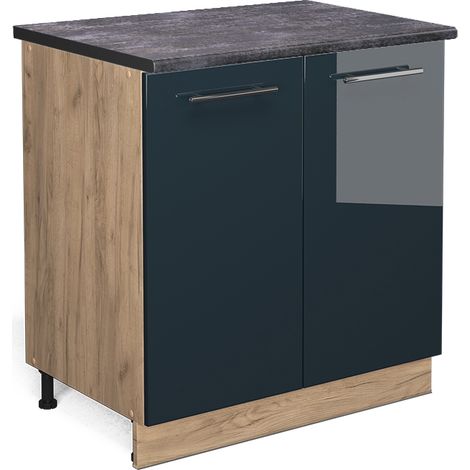 Unterschrank  Fame-Line, Dunkelblau Hochglanz, 80 cm mit Regal, AP Anthrazit, Vicco
