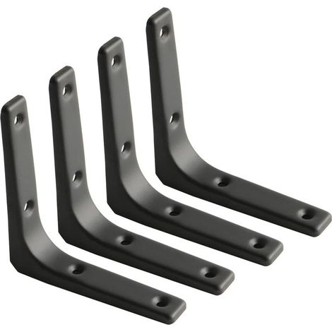 Support étagère métal noir mat – Lot de 4 équerres 100mm – Capacité de charge élevée – Installation facile avec vis et chevilles - 100mm100mm (1/5)