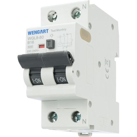Disjoncteur différentiel type A 6kA, CA230V 16A, 1P+N 30mA Arrêt à un bouton Protection complète pour appareils électriques (1/5)