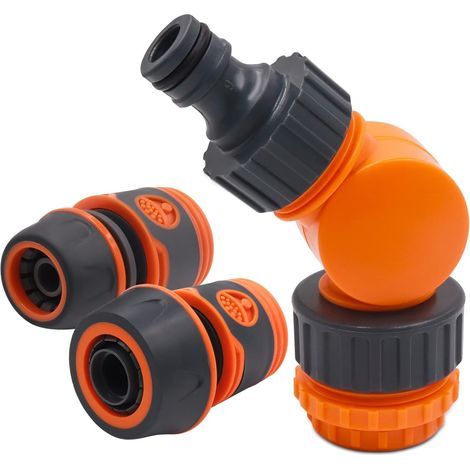 3-in-1 Schwenkbarer Winkelverbinder für Wasserhähne 1/2", 3/4", 1" mit 2 1/2" 3/4" Schlauchanschluss, geeignet für Gartenwasserhähne und -schläuche (1/5)
