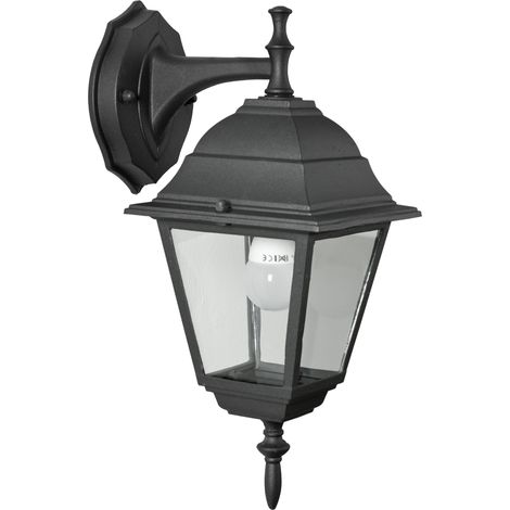 Lanterna New York Baby con braccio in alluminio nero schermo protezione in vetro 15x15x35 cm per lampade 60 W per esterno (1/2)